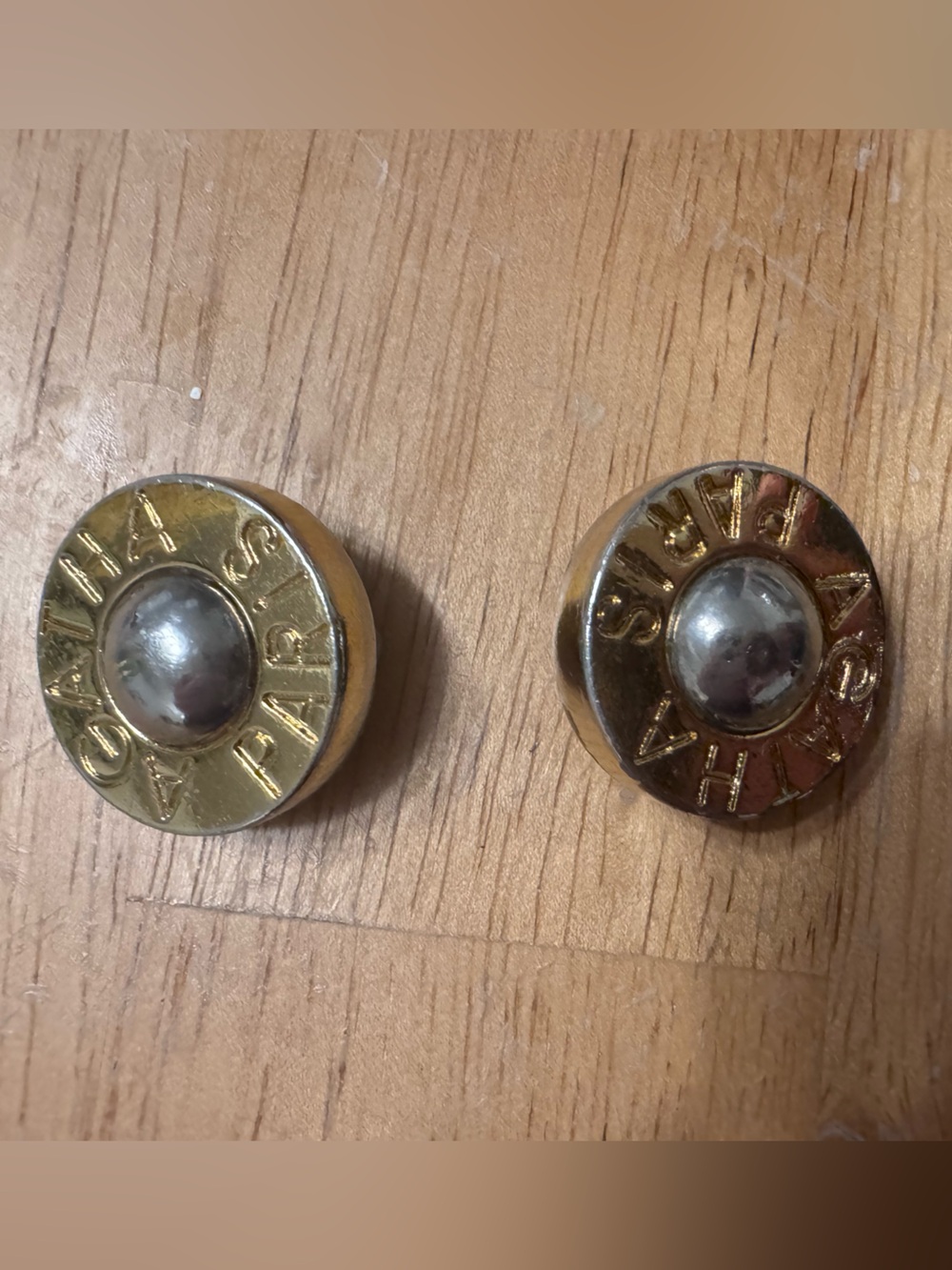 Vintage AGATHA PARIS Two-Tone Chunky Button Clip-On Earrings
